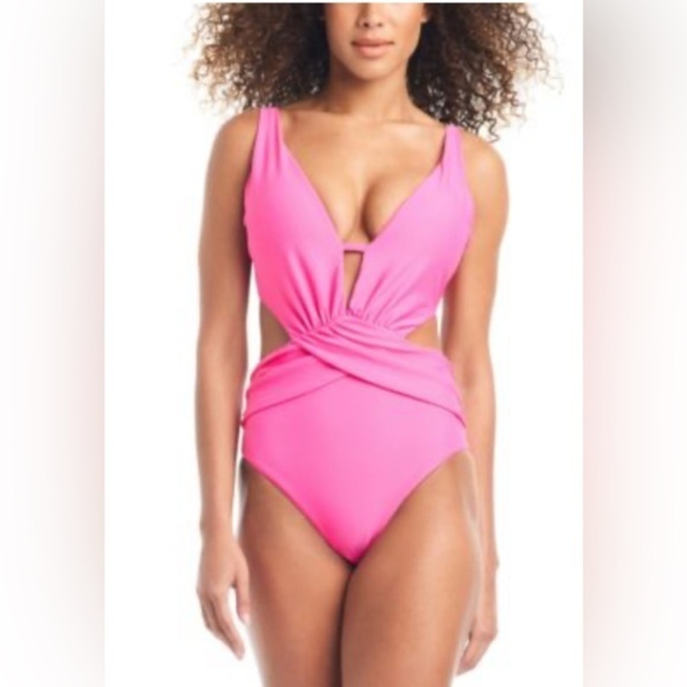 Bar III Women's Hot Pink Candy Kiss Draped Monokini Swimsuit NWT S #2081